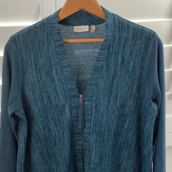 LOGO by Lori Goldstein Knit Cardigan with Faux Suede Details - Picture 3 of 15